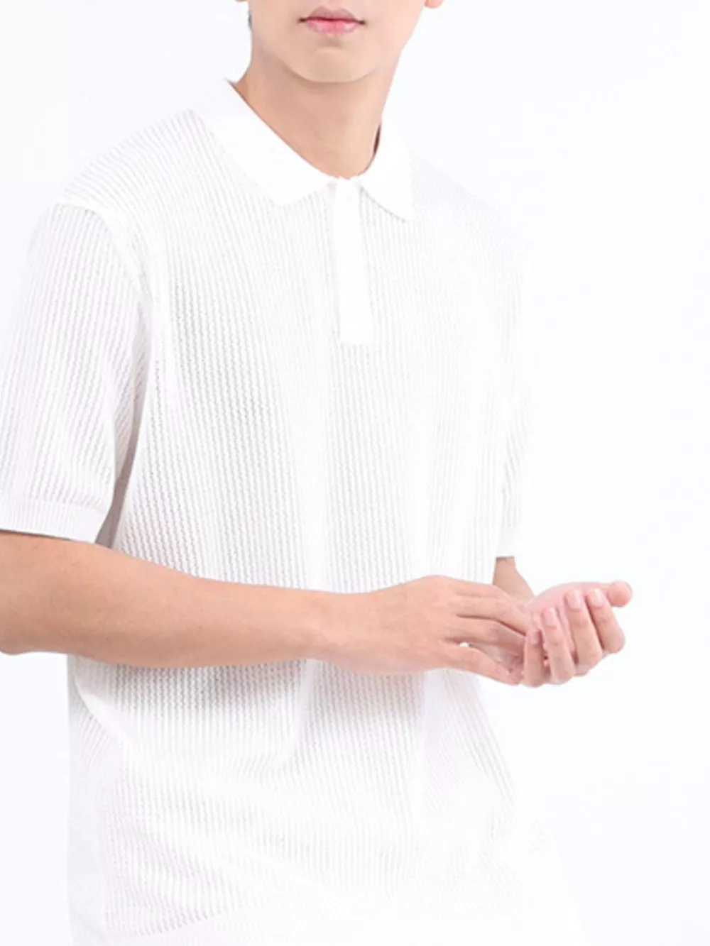 Men's Plus Size Textured Knit Short Sleeve Polo Shirt, image 7