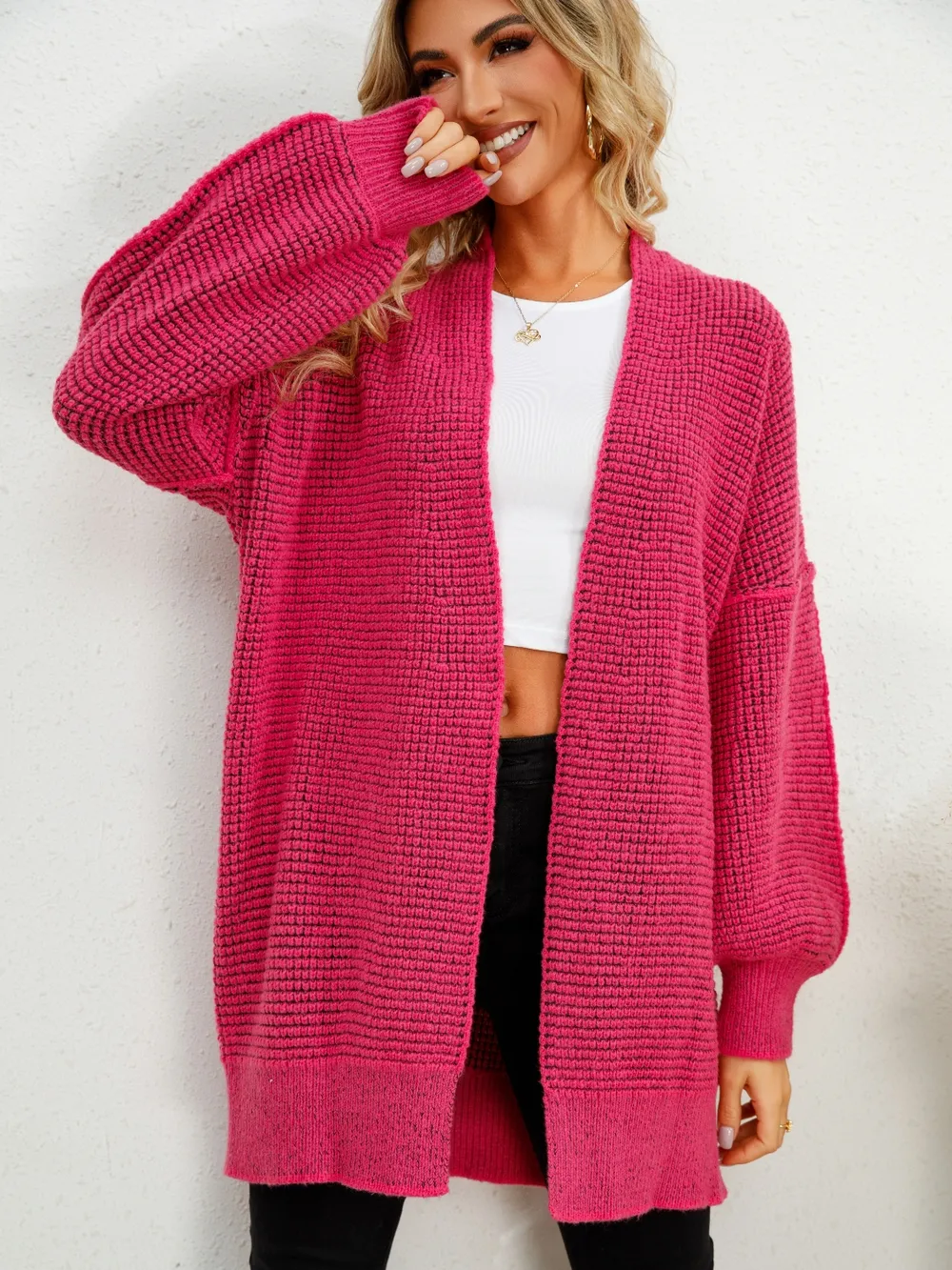 Open Front Dropped Shoulder Cardigan, image 6