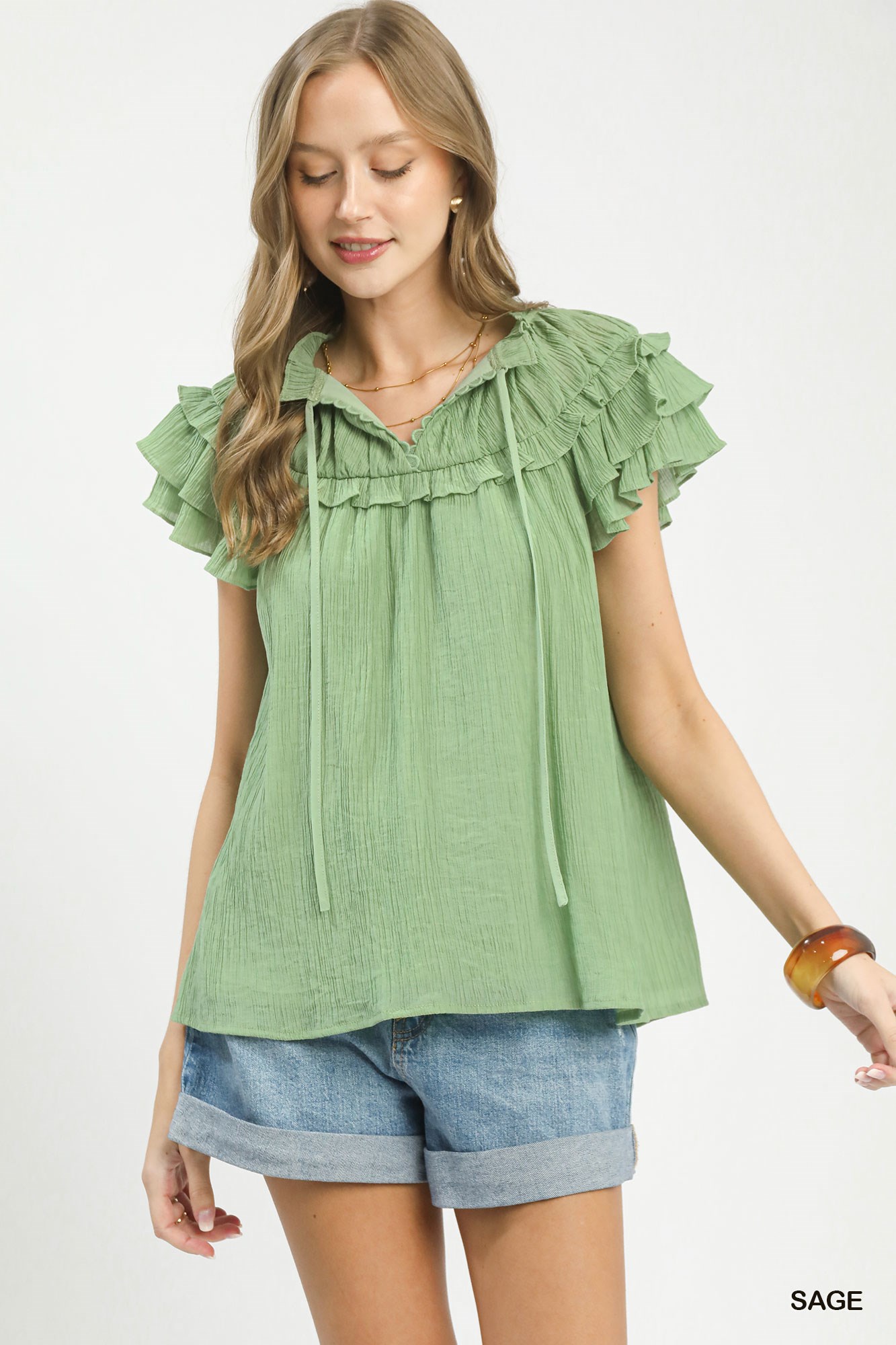 Ruffled Flutter Sleeve Textured Blouse