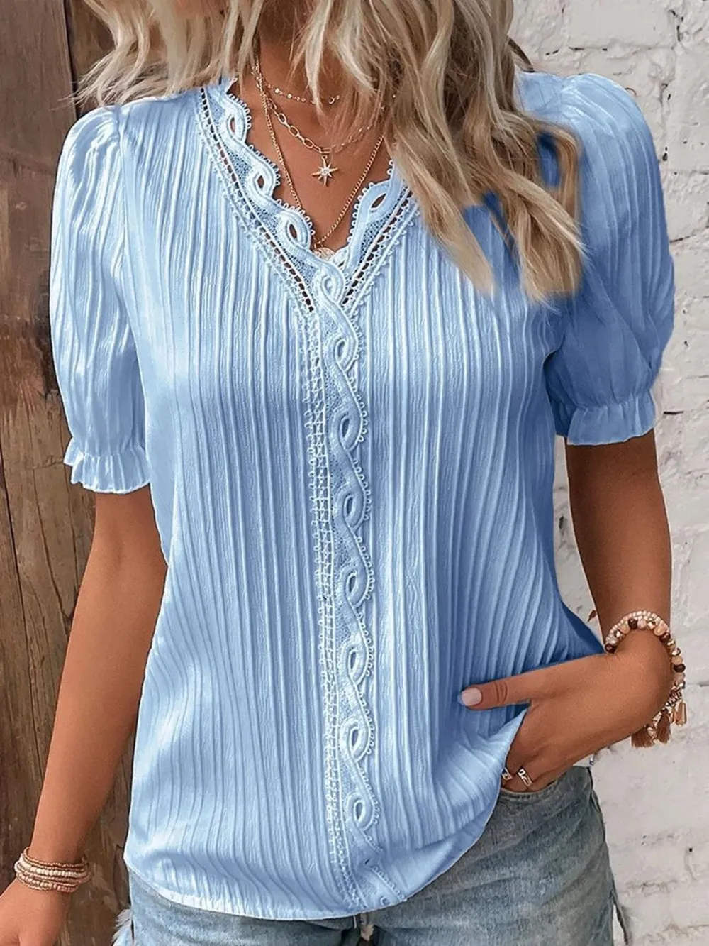 Full Size Lace Detail V-Neck Blouse Plus Size, image 17