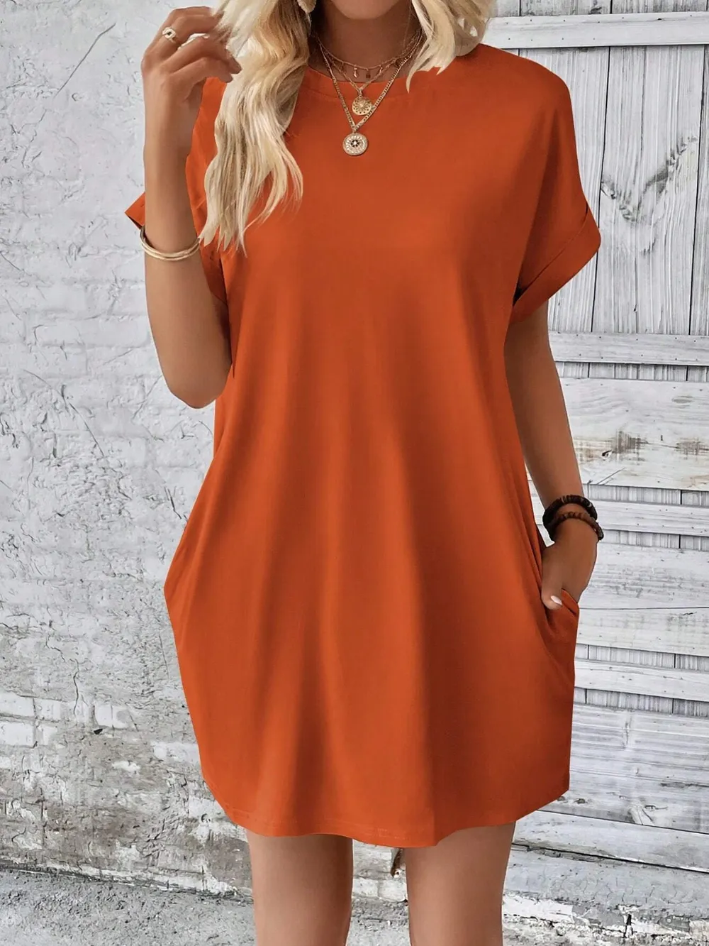 Round Neck Short Sleeve Mini Dress, image 25