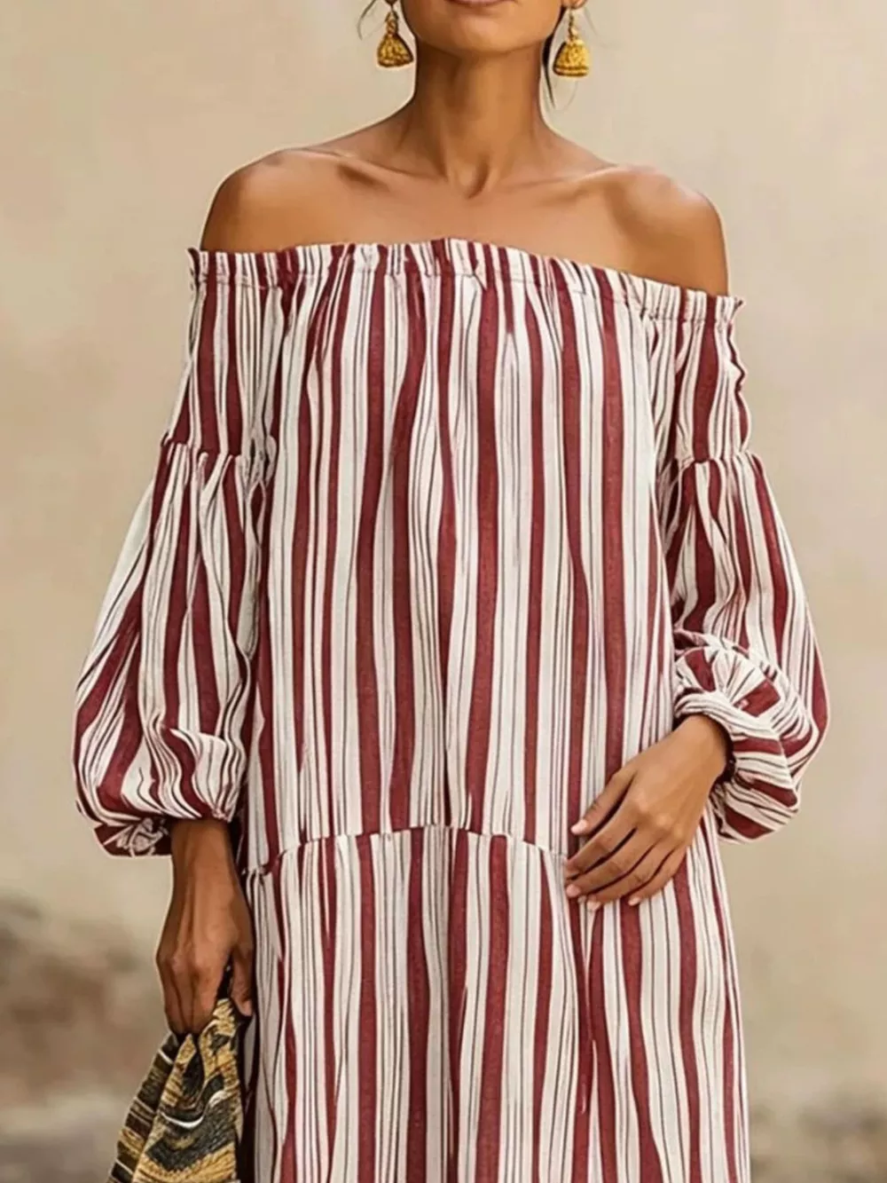 Off-Shoulder Striped Maxi Dress, image 12