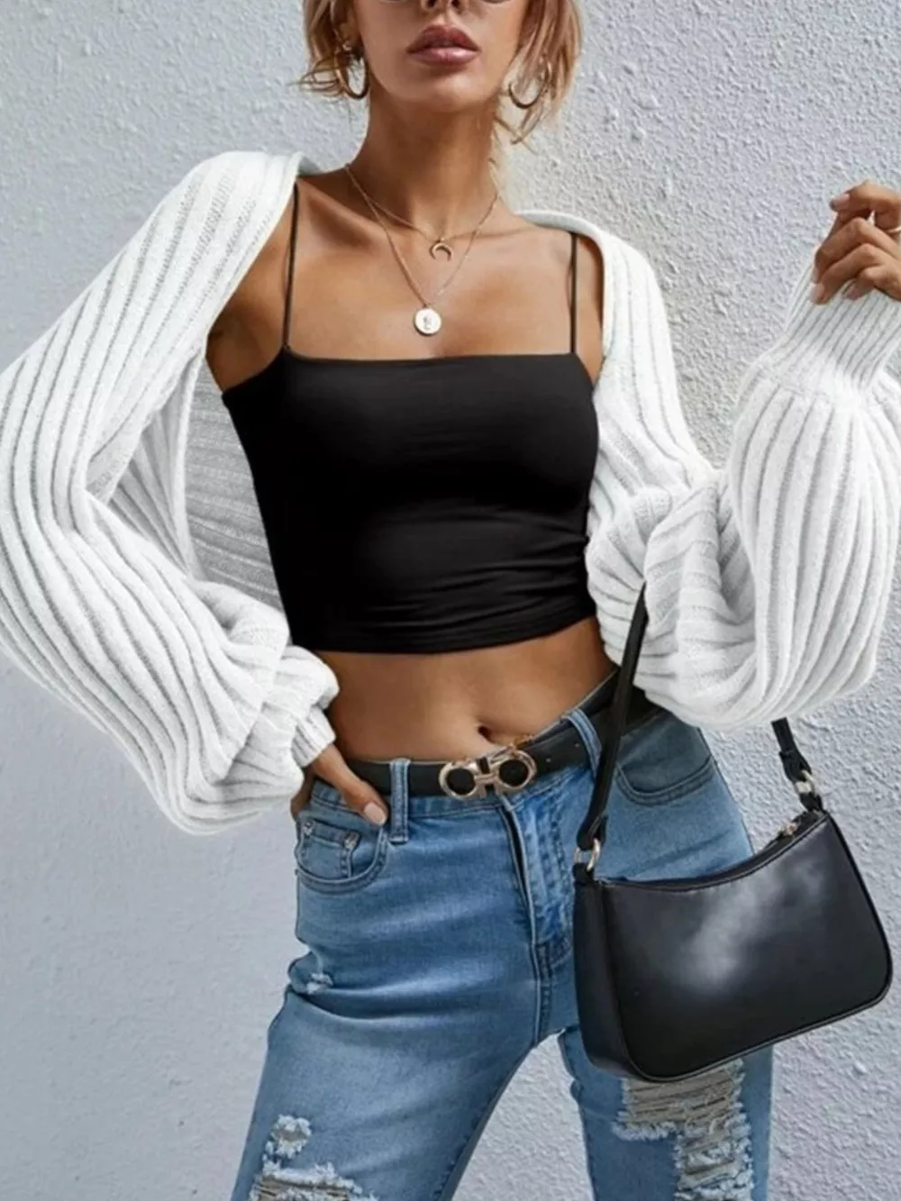 Cropped Ribbed Knit Cardigan, image 13