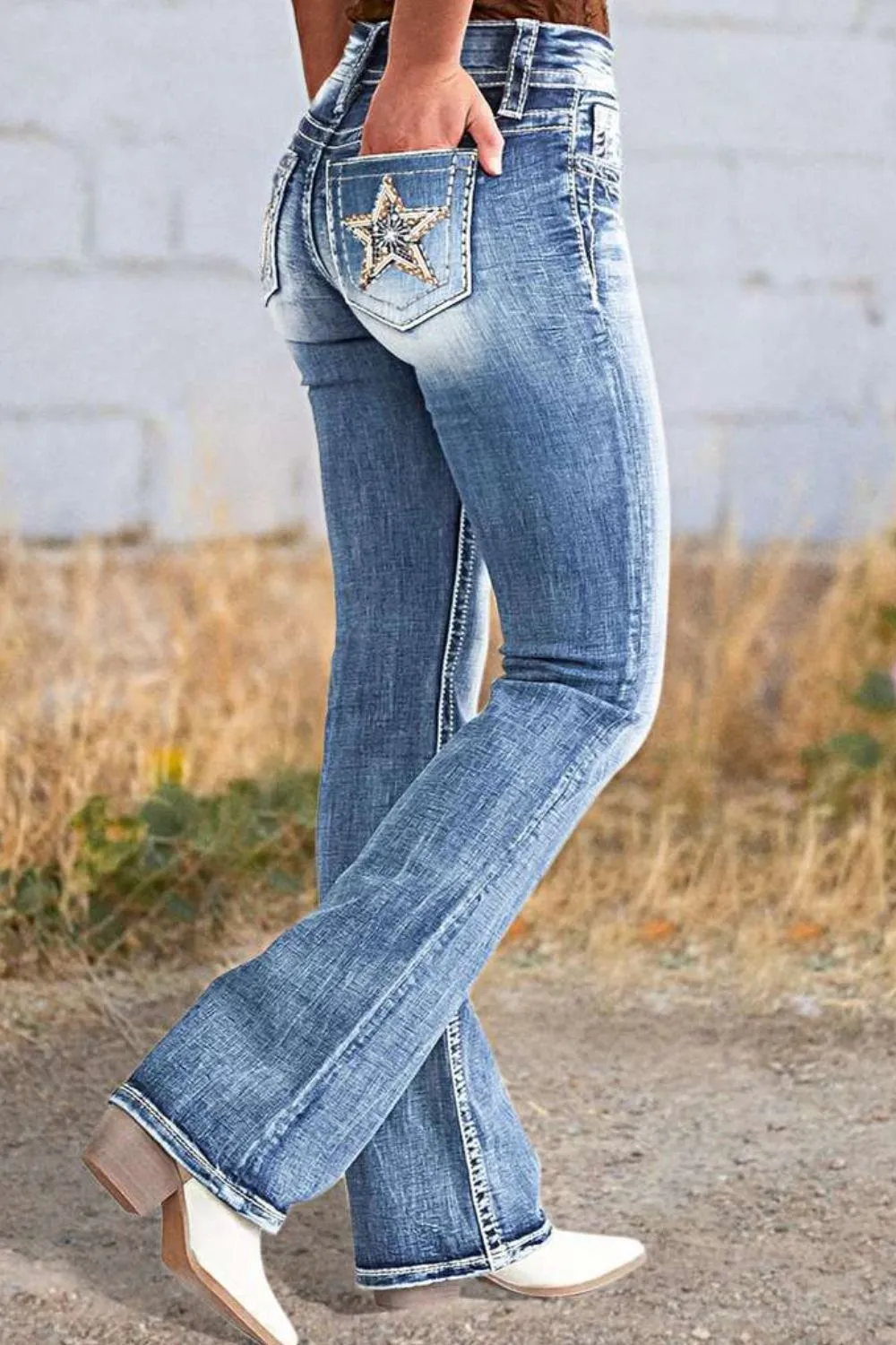Star Embroidered Bootcut Jeans, image 3