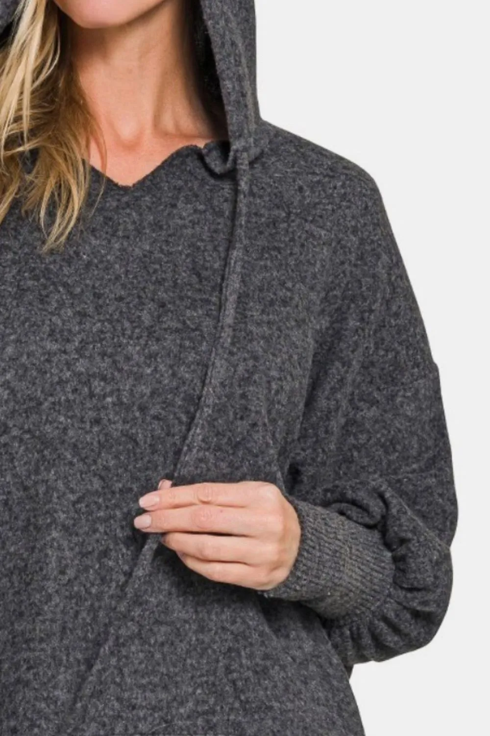 Brushed Hacci Drop Shoulder Cropped Hoodie, image 3