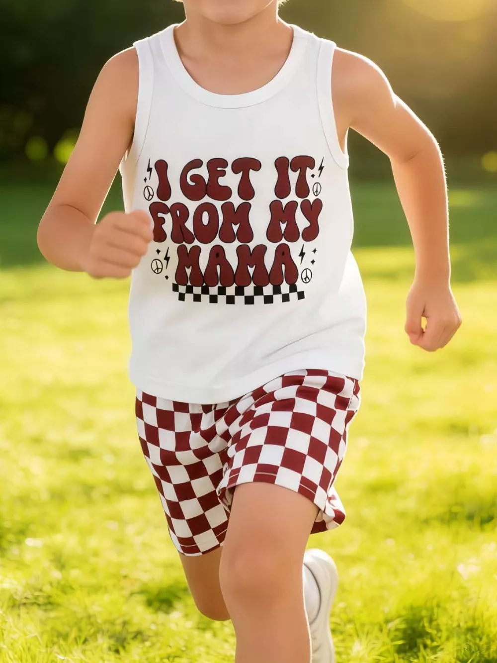 Children's Checkered Letter Tank Top & Shorts Set, image 2