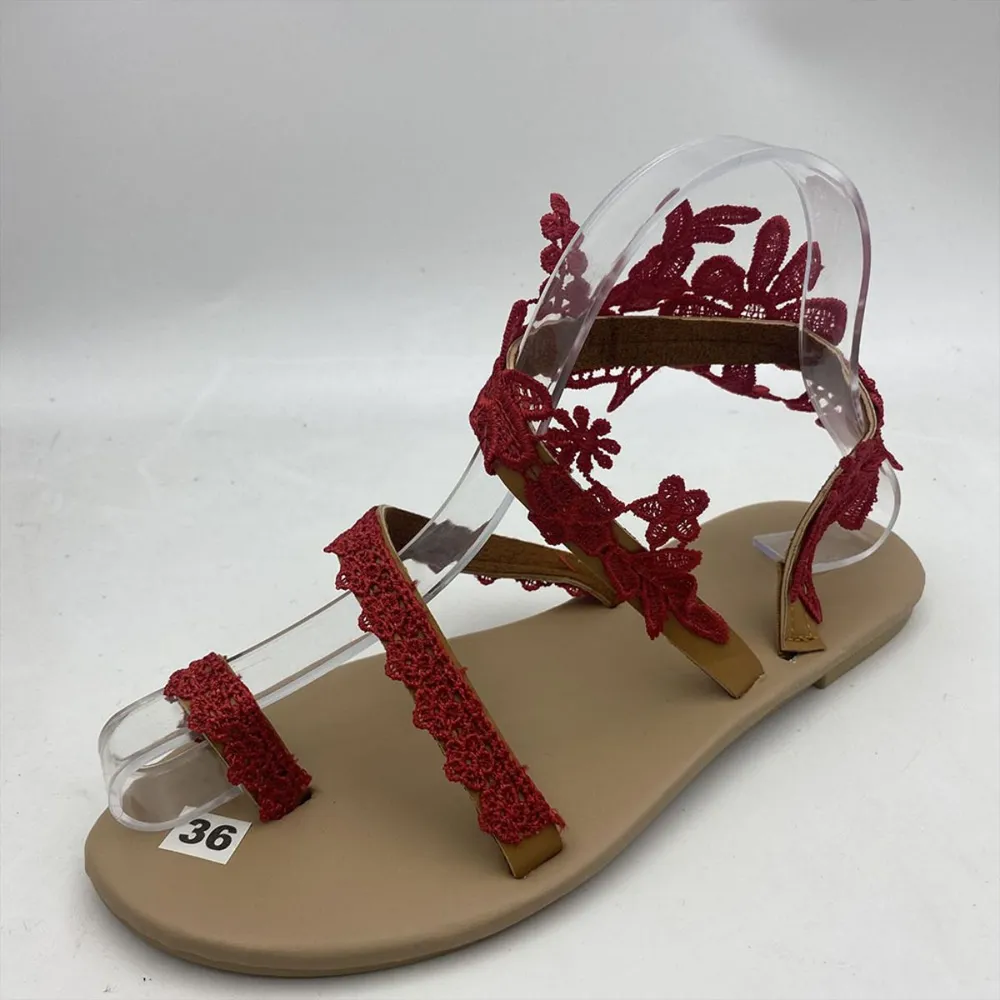 Lace Flower Toe Ring Flat Sandals, image 6