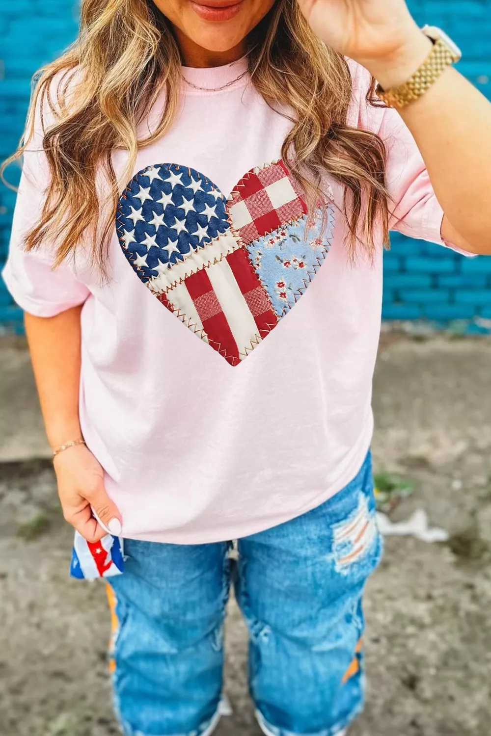 Patriotic Heart Round Neck Tee, image 4