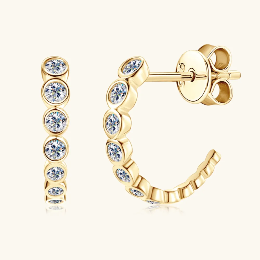 Inlaid Moissanite 925 Sterling Silver C-Hoop Earrings, image 11