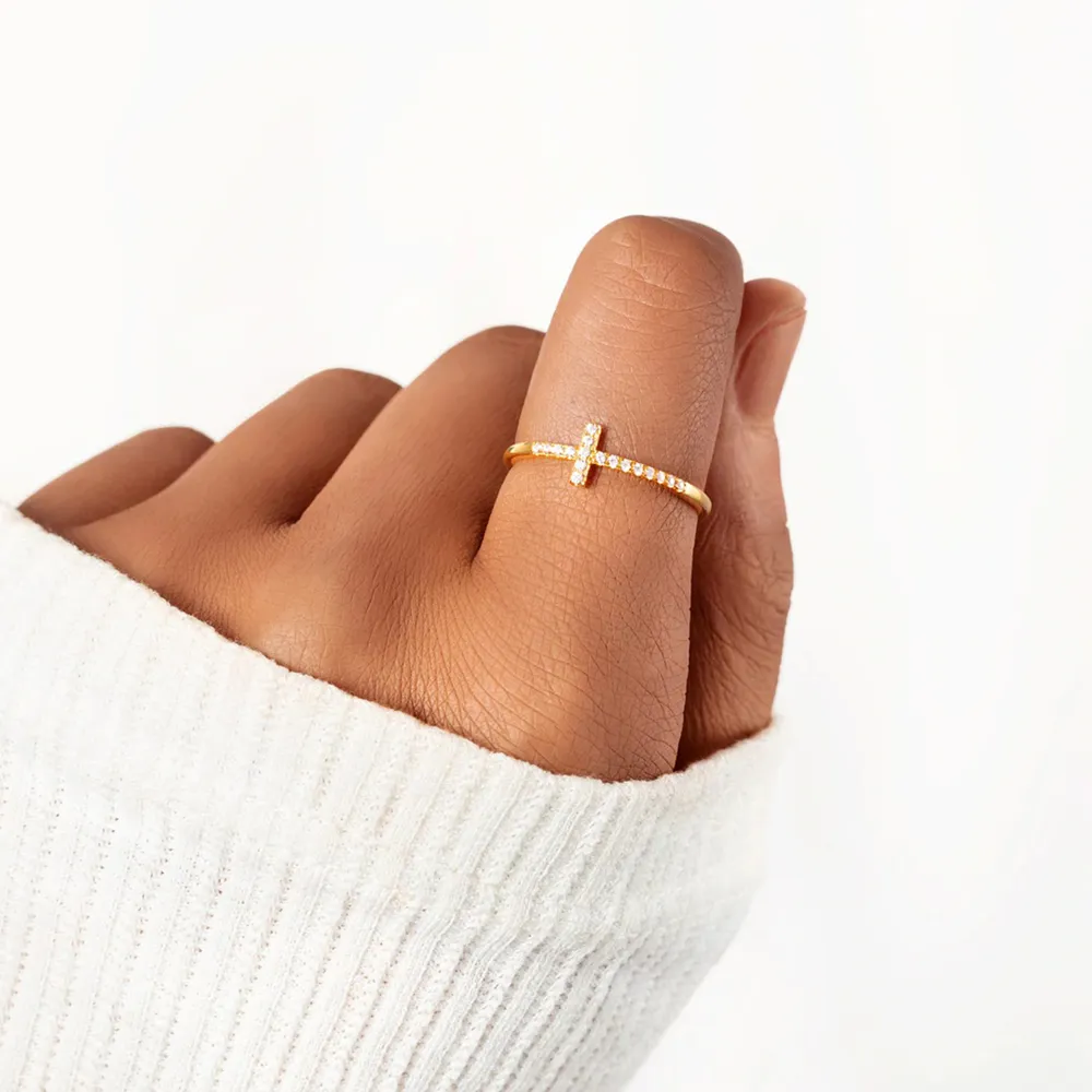 Cross Inlaid Zircon 925 Sterling Silver Ring, image 5