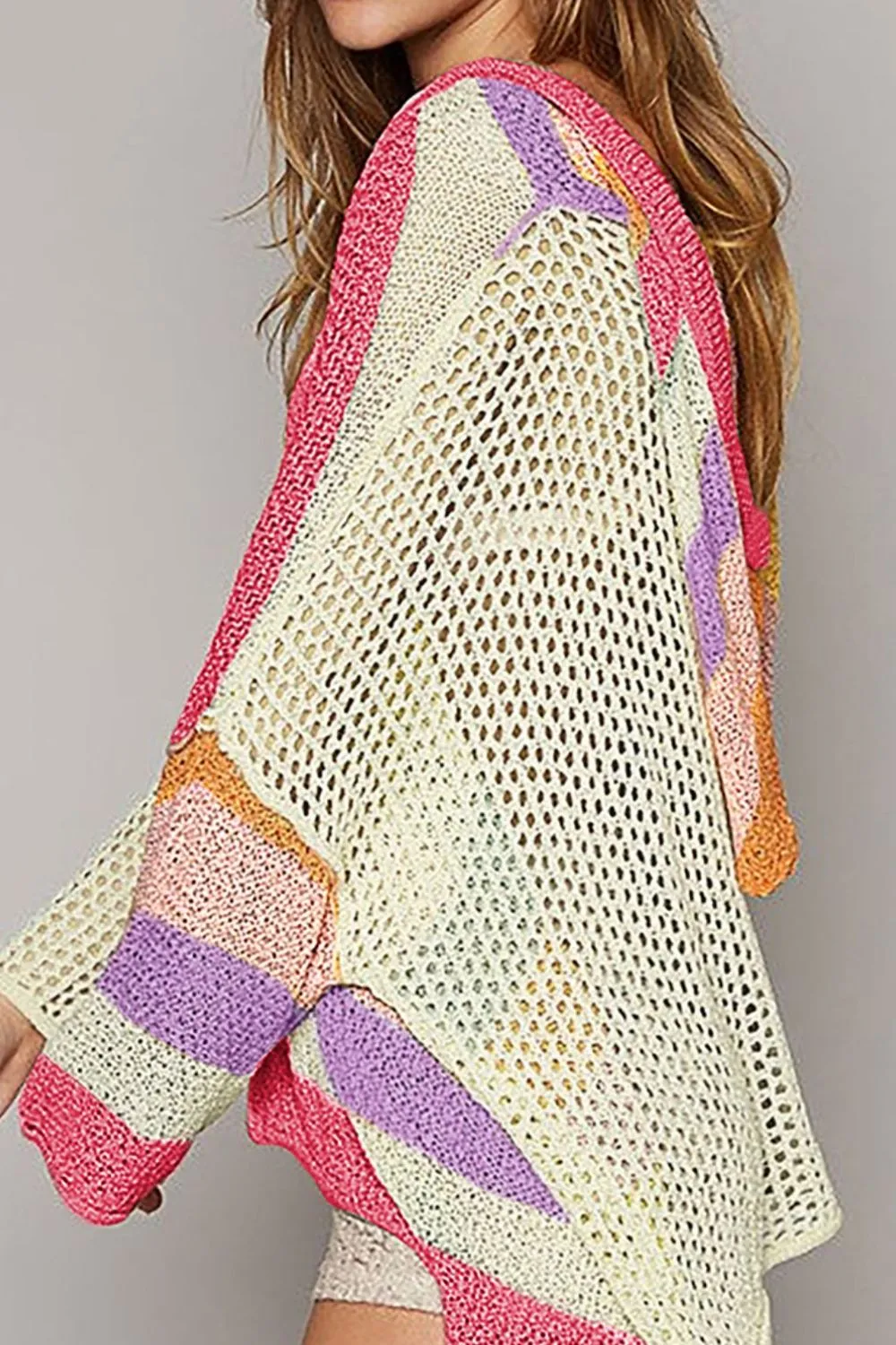 Openwork Color Block Hooded Sweater, image 14