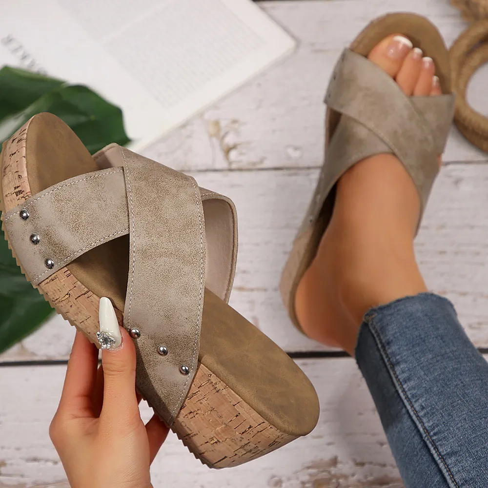 Crisscross Open Toe Wedge Sandals, image 3