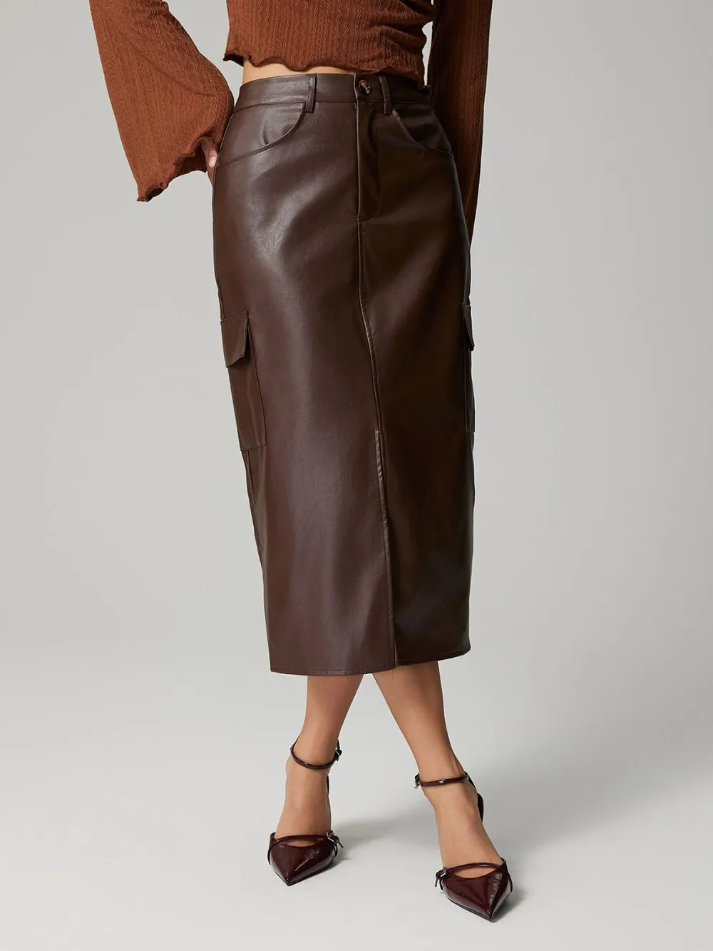 Slit Midi Skirt with Pockets, image 7