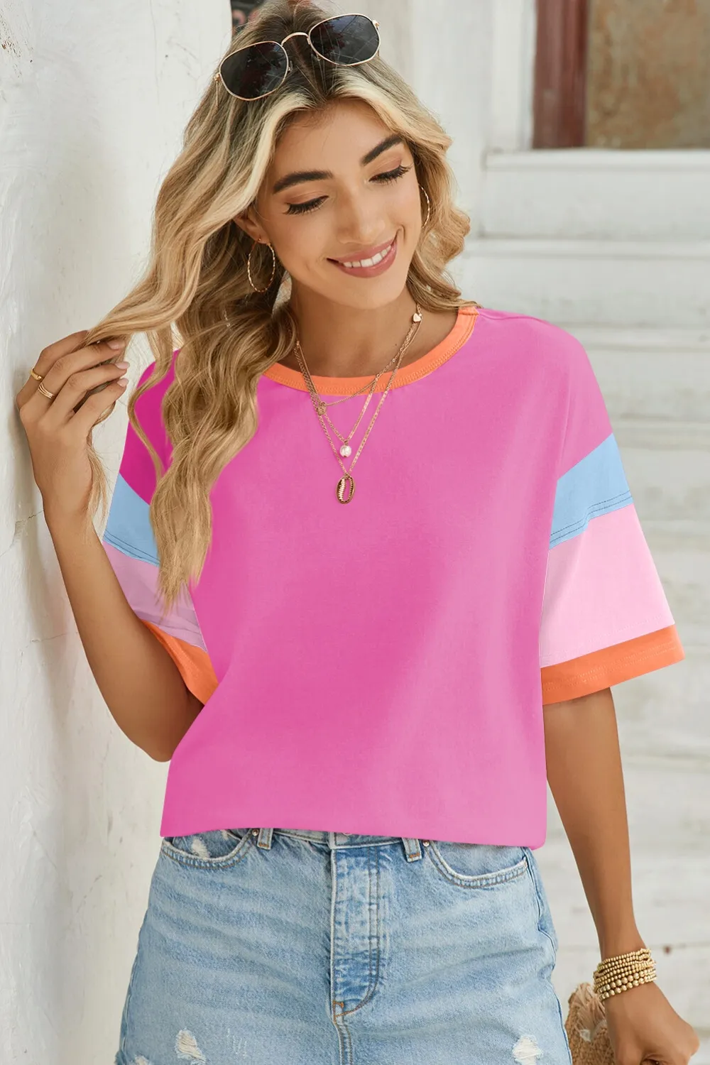 Color Block Round Neck Half Sleeve T-Shirt, image 13