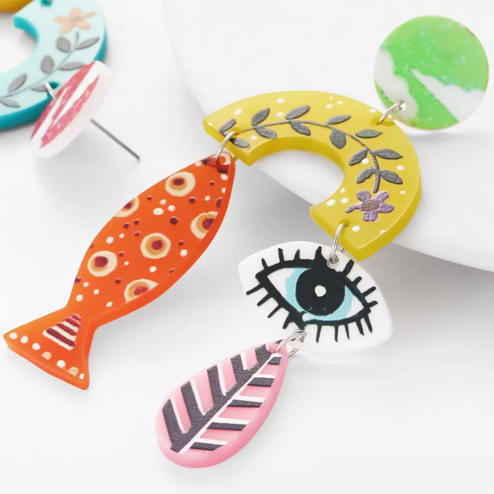 Evil Eye & Fish Dangle Earrings, image 2