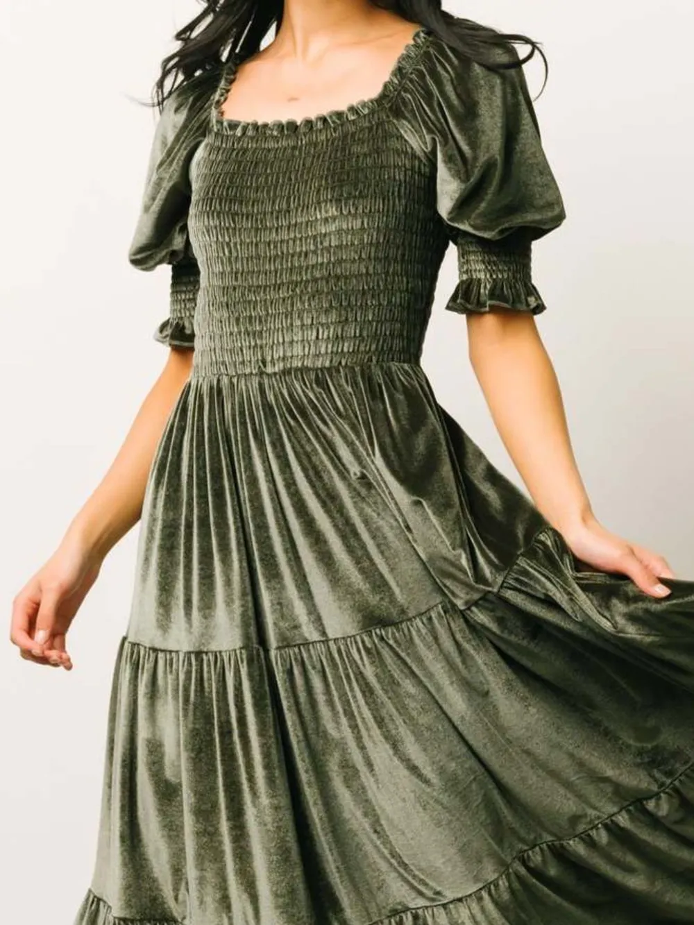 Smocked Half Sleeve Tiered Midi Dress, image 14