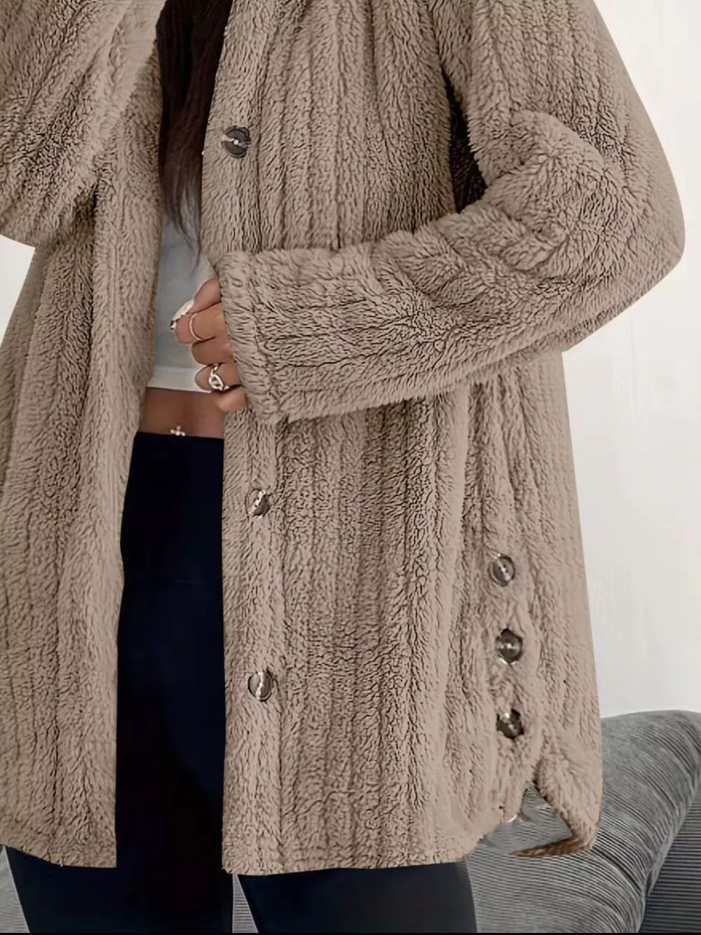Full Size Fleece Button Up Hooded Outerwear Plus Size, image 9