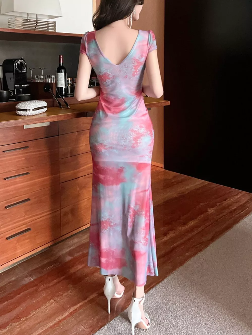Tie-Dye Surplice Ruffle Slit Dress, image 17