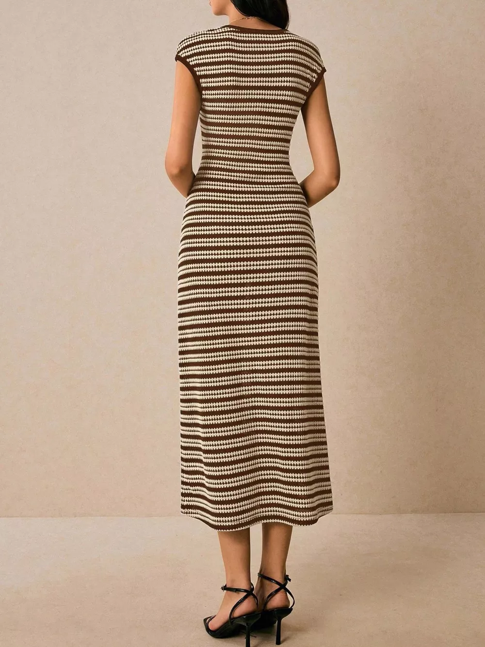 Striped Cap Sleeve Bodycon Midi Dress, image 23