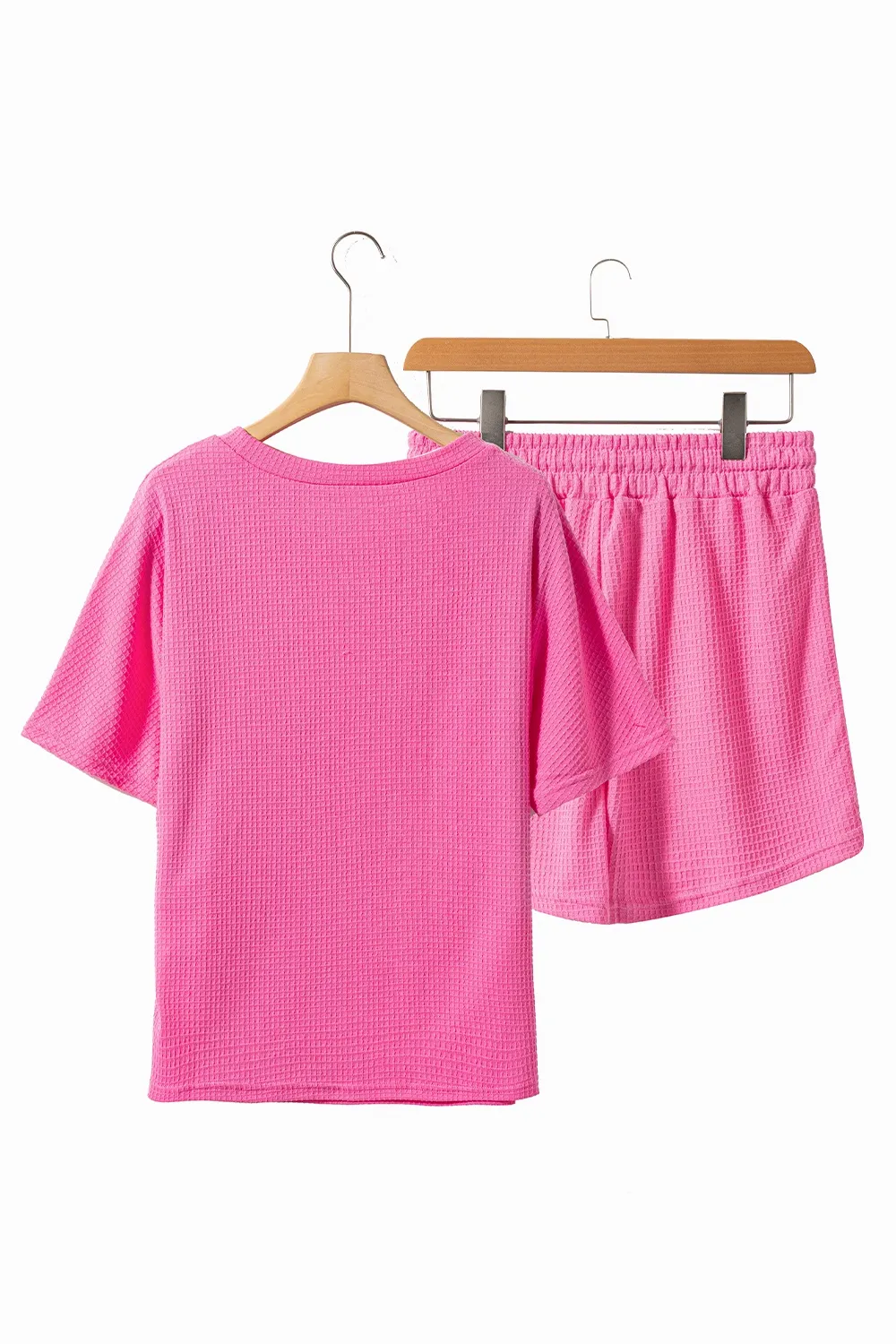 Waffle-Knit Bow Round Neck Top and Shorts Set, image 3