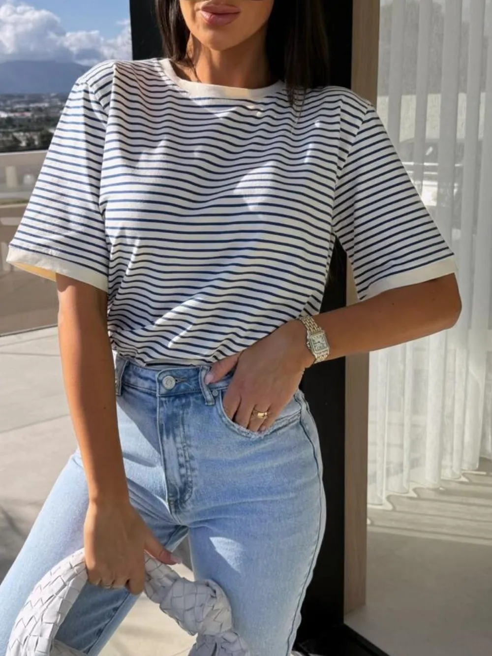 Striped Round Neck Short Sleeve T-Shirt, image 16