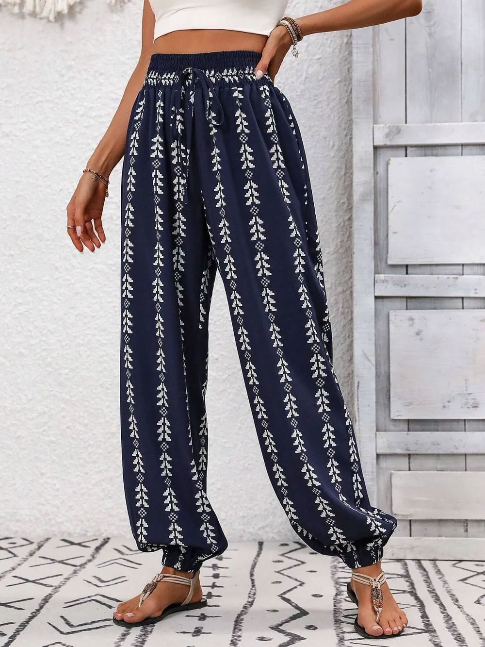 Tied Printed High Waist Pants, image 15