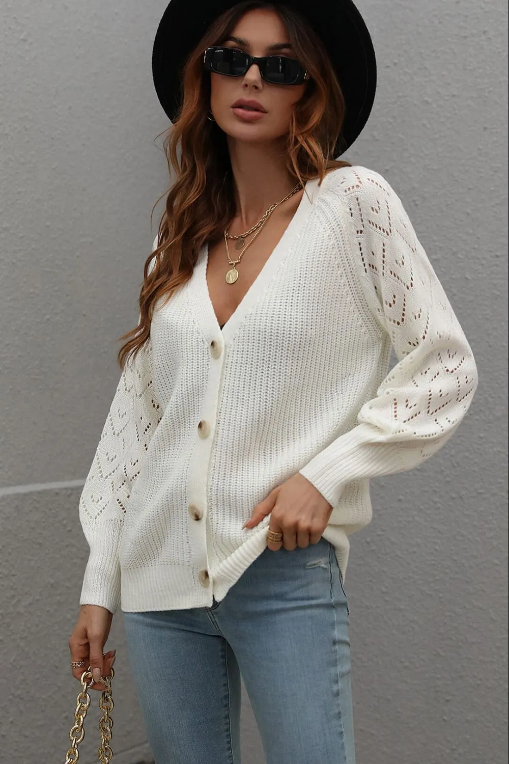 Rib-Knit Plunge Raglan Sleeve Cardigan, image 8