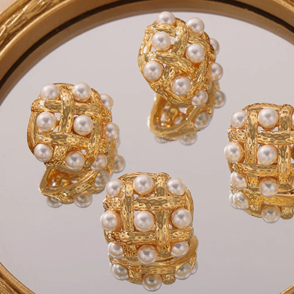 Copper Shell Pearl Stud Earrings, image 3