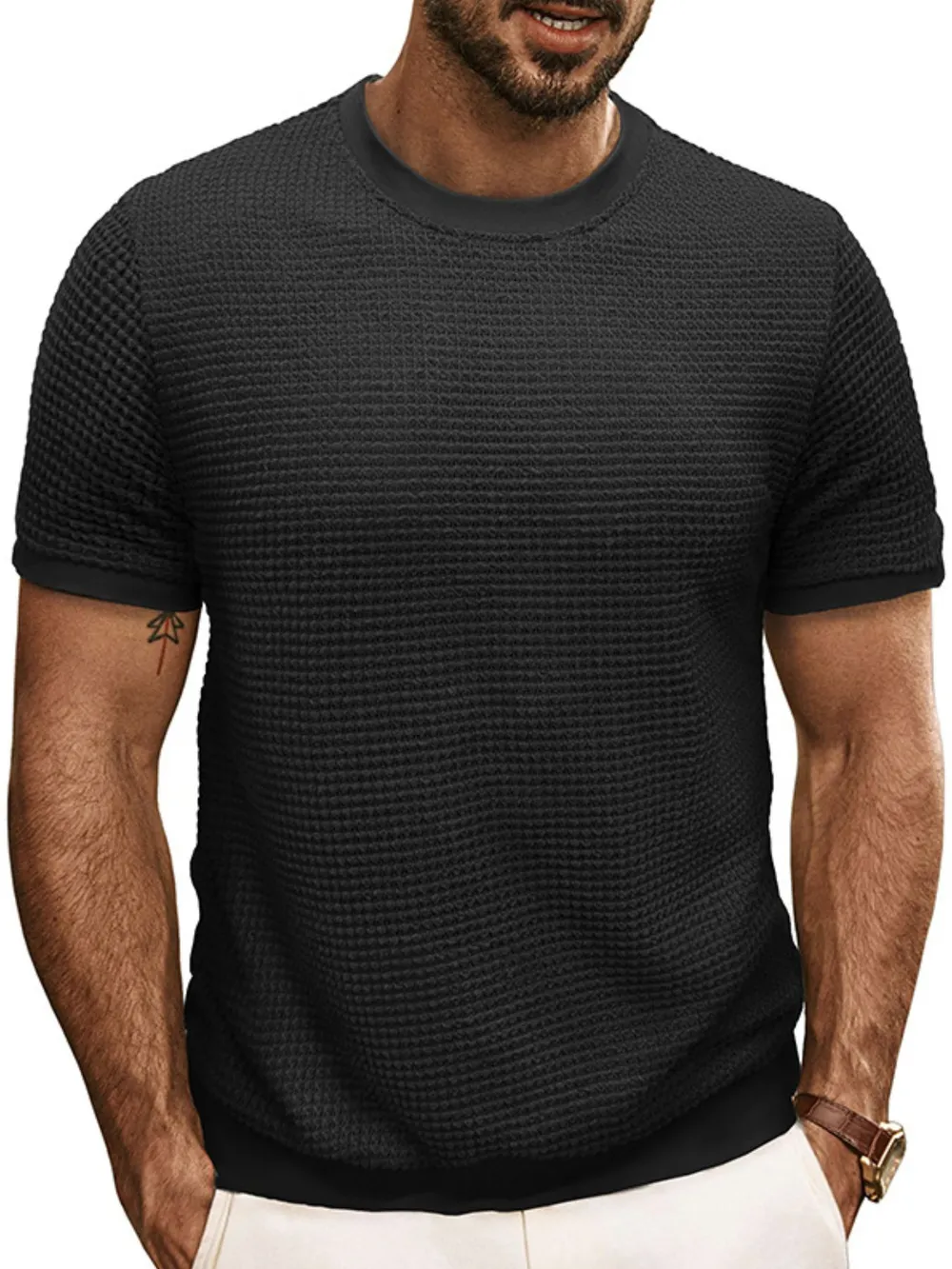 Men's Textured Knit Crew Neck T-Shirt