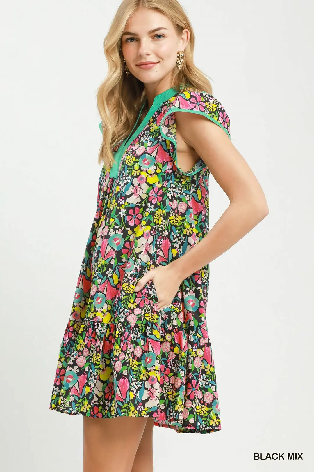 Floral Flutter Sleeve Tiered Mini Dress, image 2