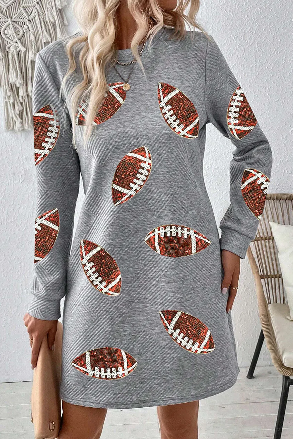 Sequin Football Long Sleeve Mini Dress, image 3