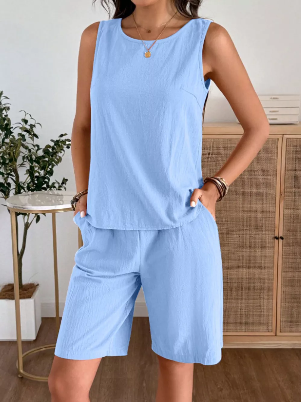 Round Neck Tank and Shorts Set, image 15