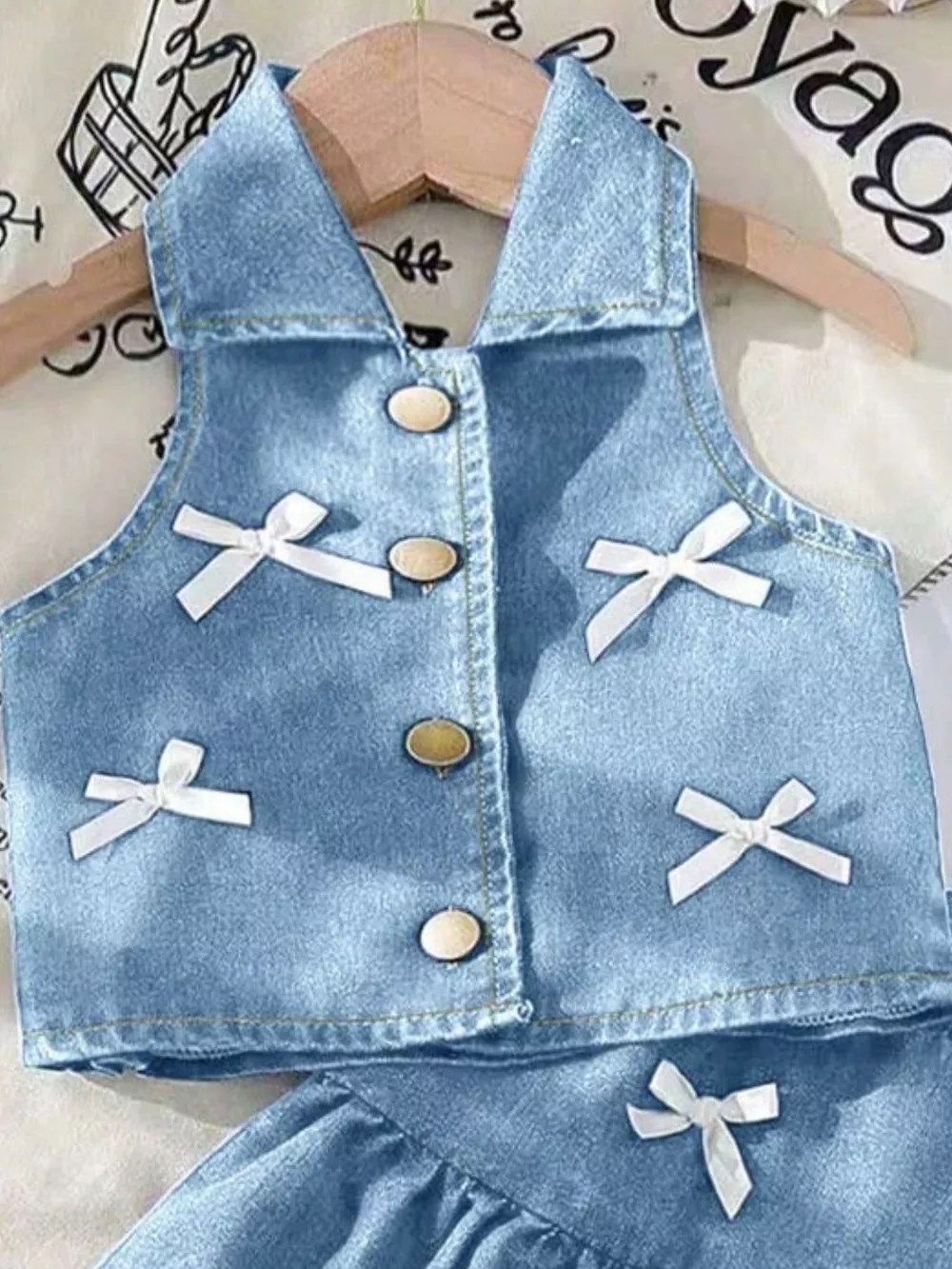 Children's Button UP Vest and Skirt Denim Set, image 7