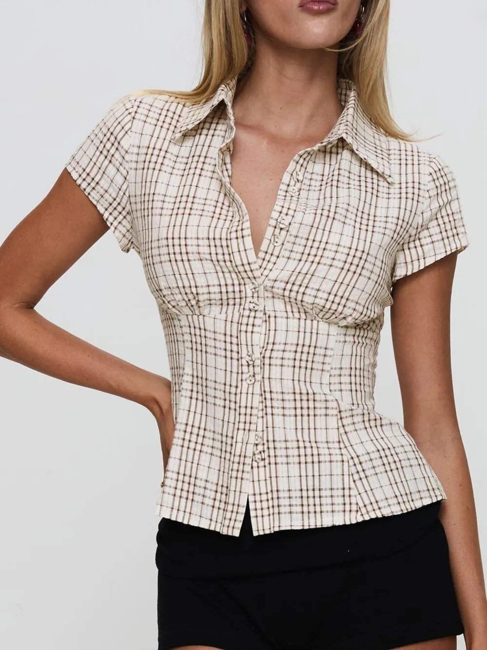 Plaid Short Sleeve Button-Up Shirt, image 2