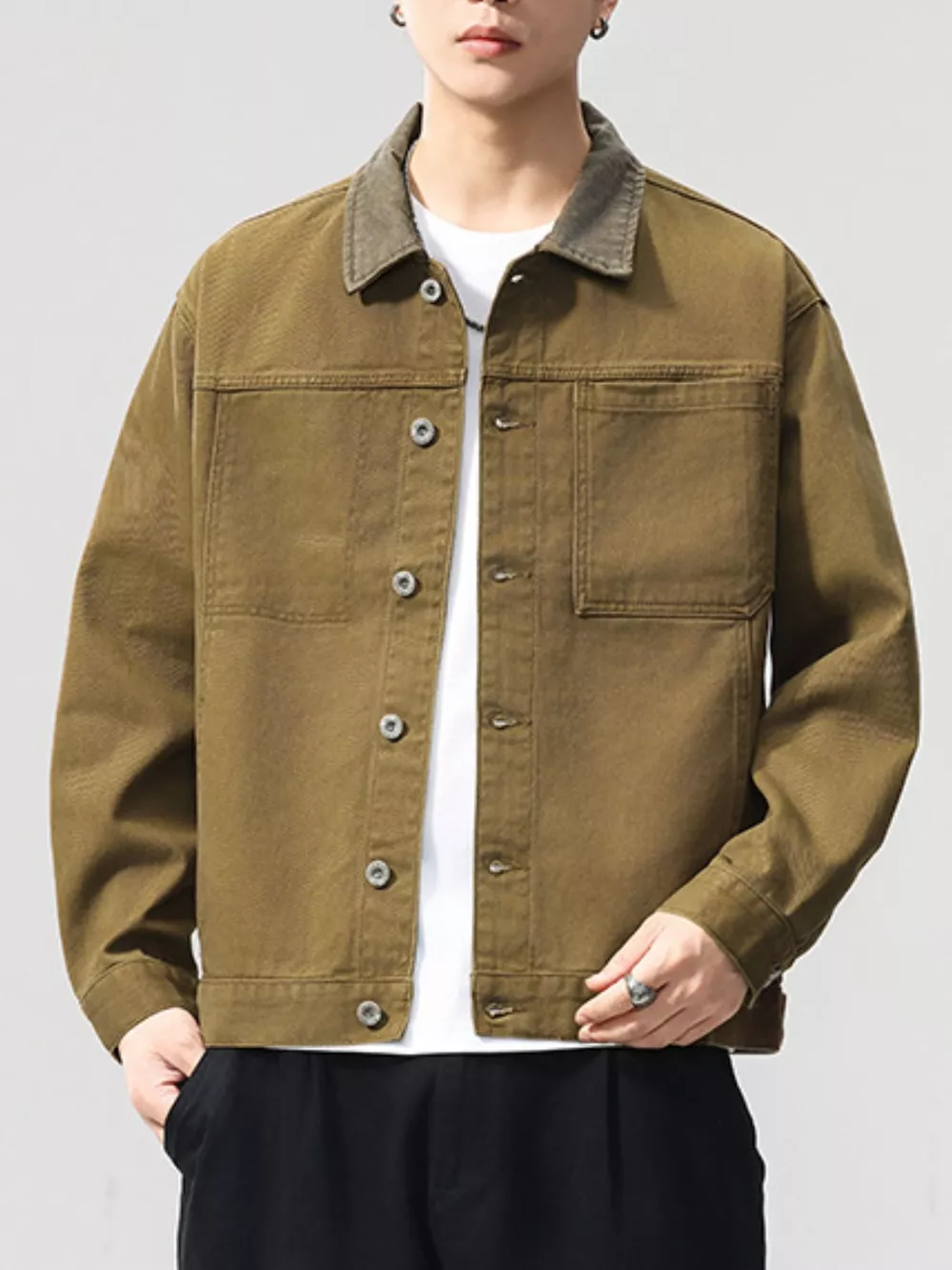 Men's Plus Size Two-Tone Collar Casual Jacket, image 7