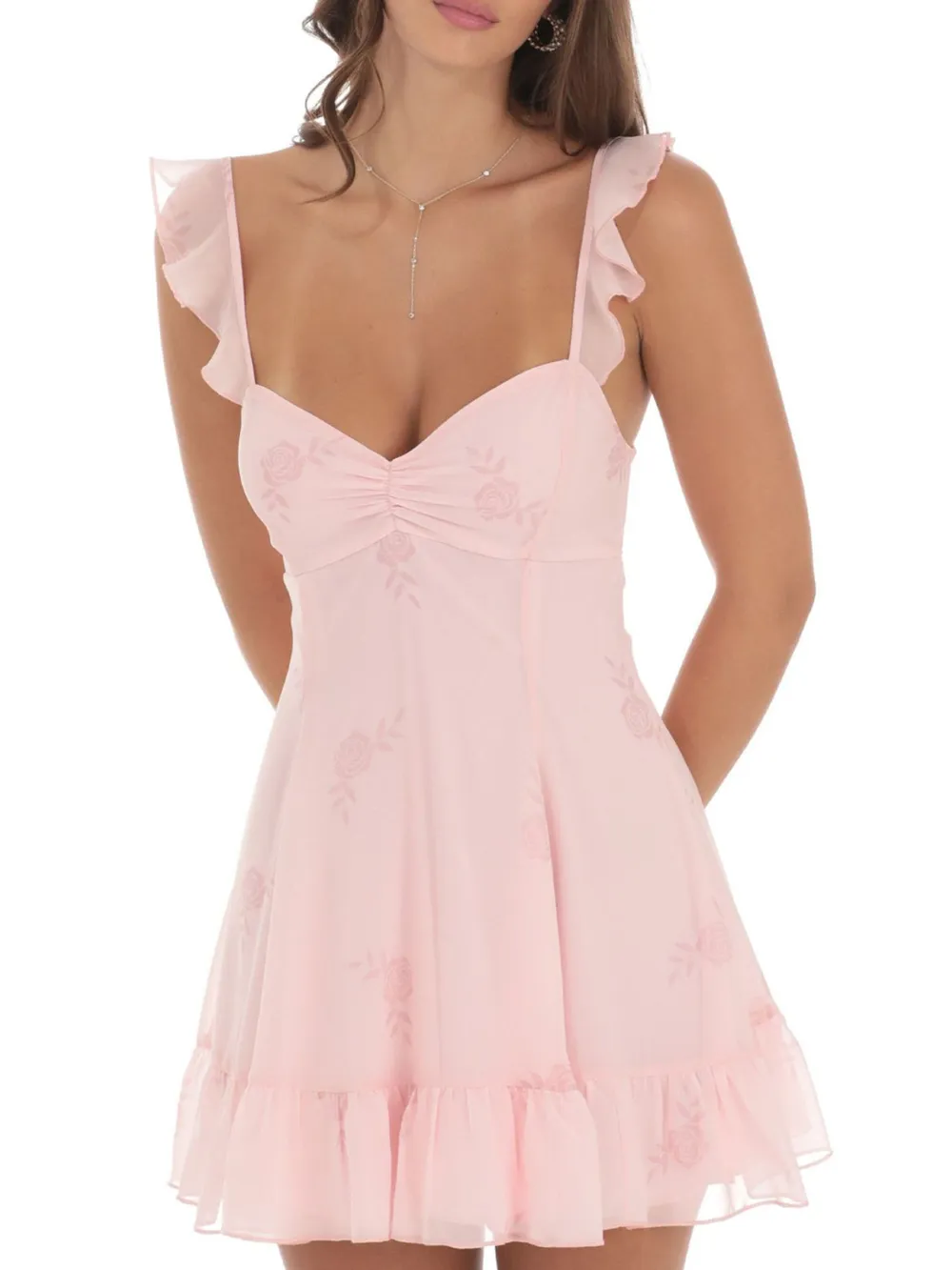 Floral Sweetheart Ruffled Cami Mini Dress, image 13