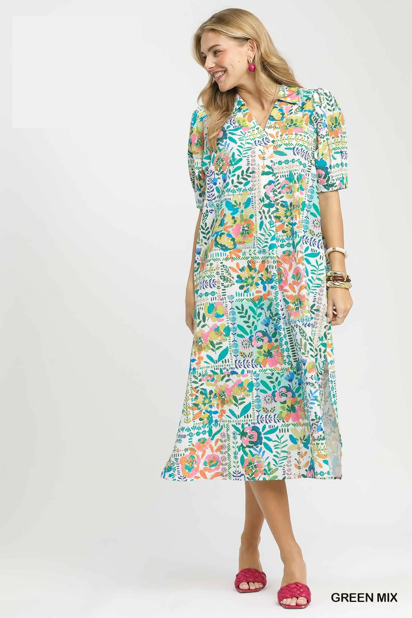 Folk Print Midi Dress with Side Pockets, image 5
