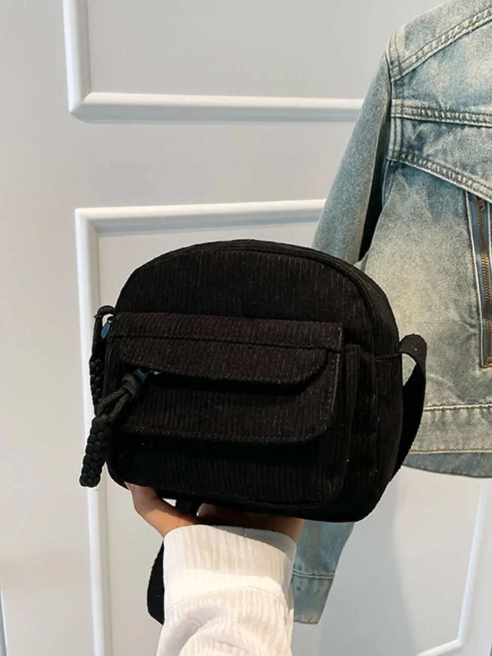 Corduroy Crossbody Bag with Adjustable Strap, image 8
