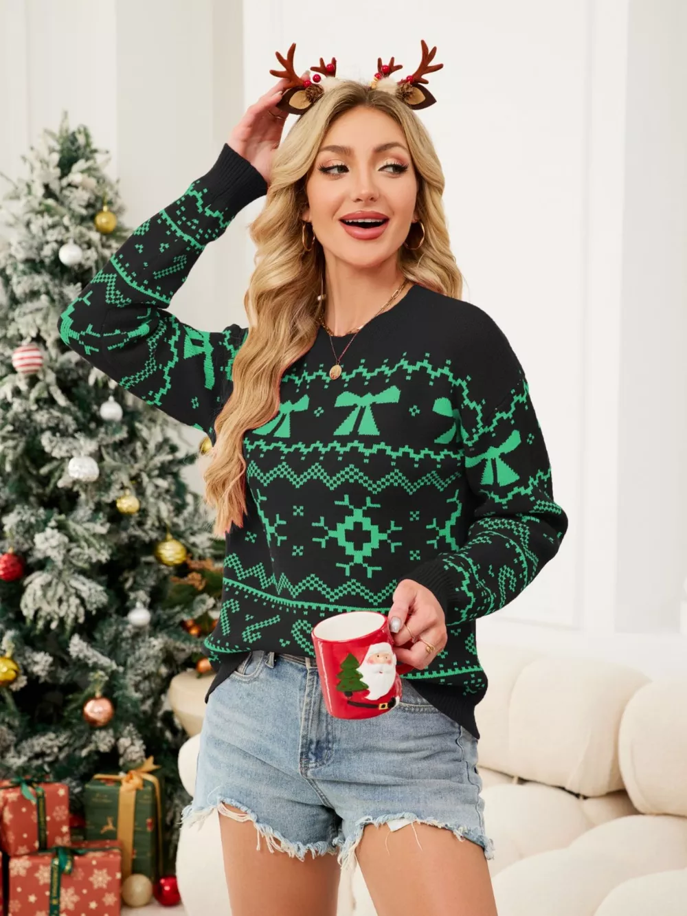 Christmas Bow Round Neck Sweater, image 7
