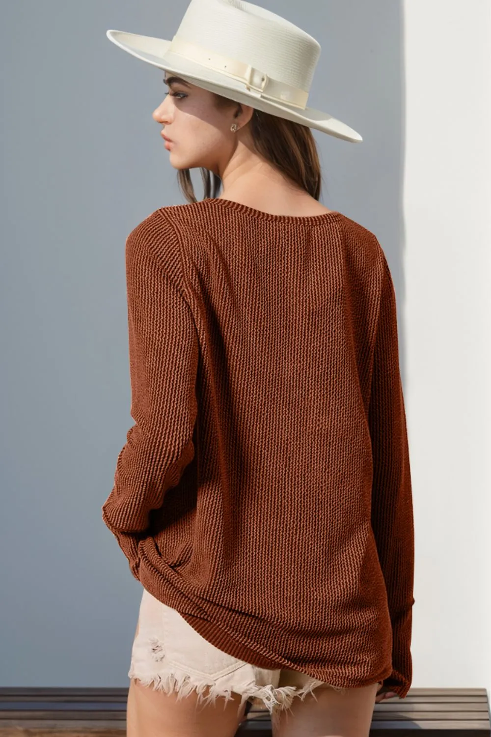 Full Size Notched Thumbhole Long Sleeve T-Shirt, image 19