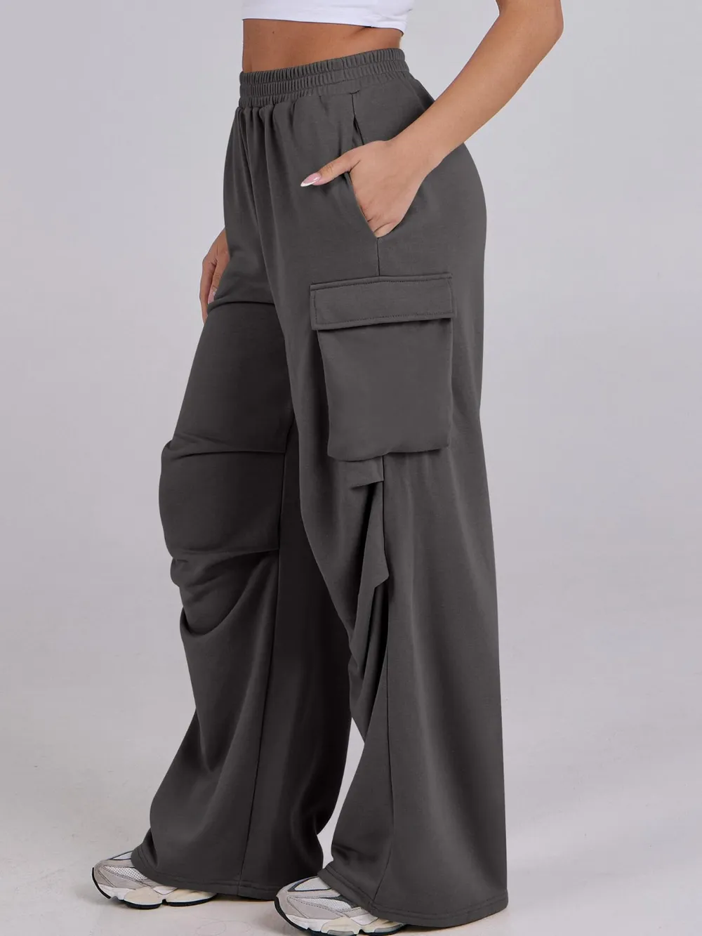 Elastic Waist Wide Leg Pants with Pockets, image 27
