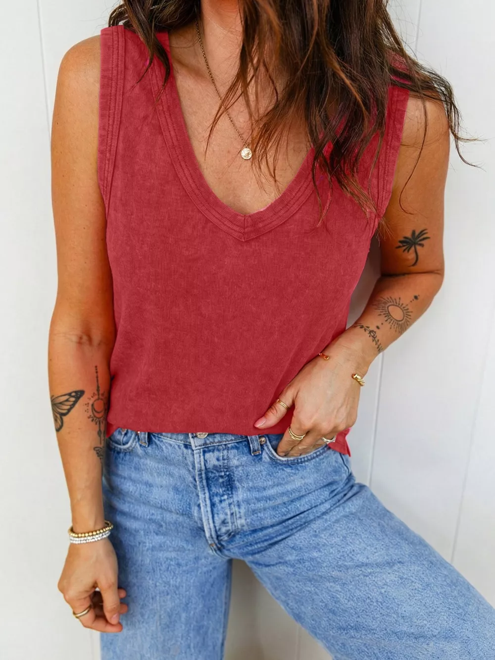 Wash V-Neck Tank Top, image 5
