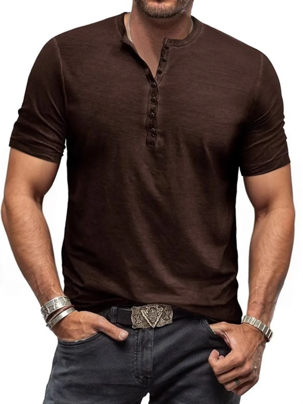Men's Full Size Button Detail Short Sleeve Polo Plus Size