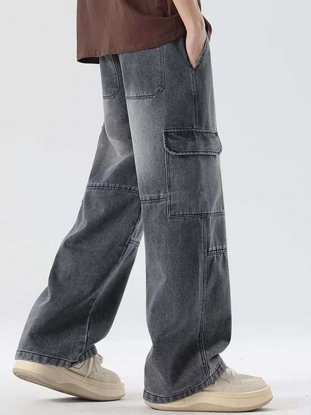 Men's Full Size Vintage Wash Wide Leg Jeans Plus Size, image 7