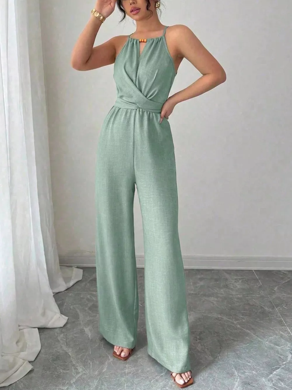 Sleeveless Tie Waist Wide-Leg Jumpsuit, image 17