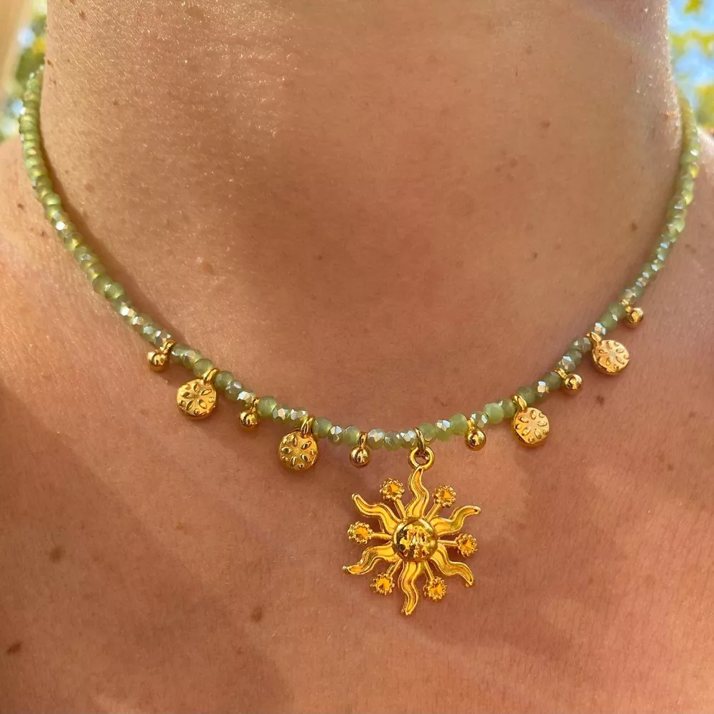14K Gold-Plated Bead Sun Pendant Necklace, image 8