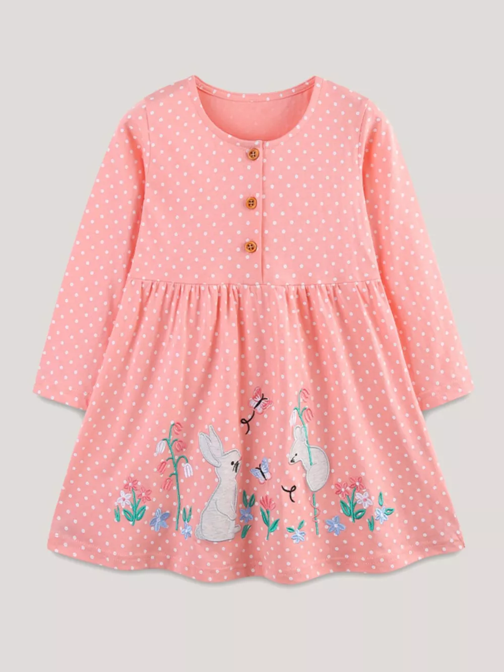 Children's Polka Dot Bunny Long Sleeve Dress, image 2