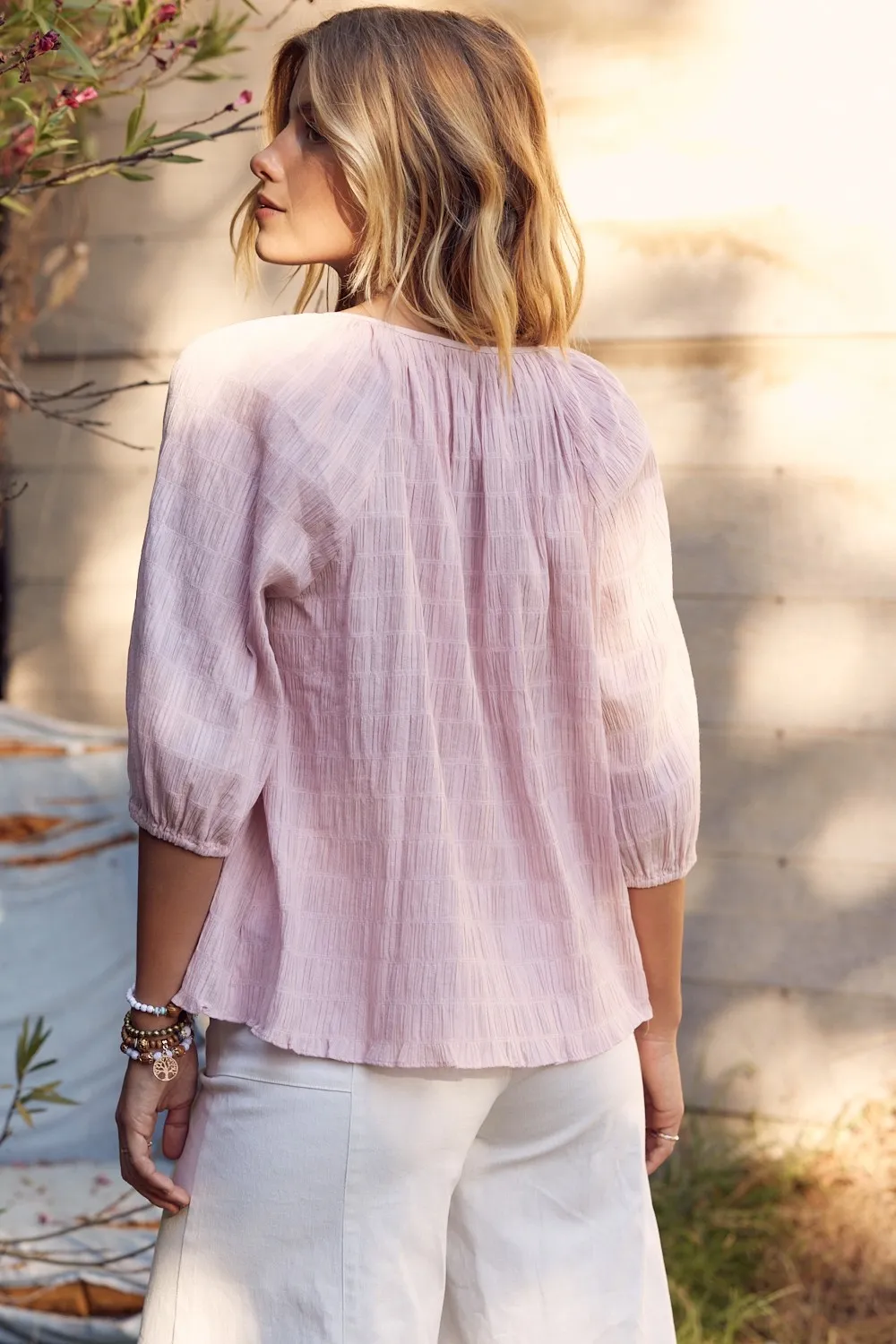 Textured Tie Neck Blouse, image 2
