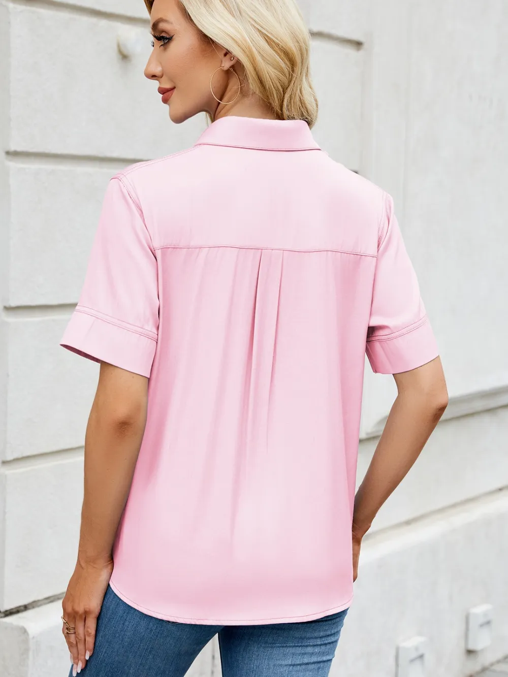 Collared Neck Short Sleeve Shirt, image 15