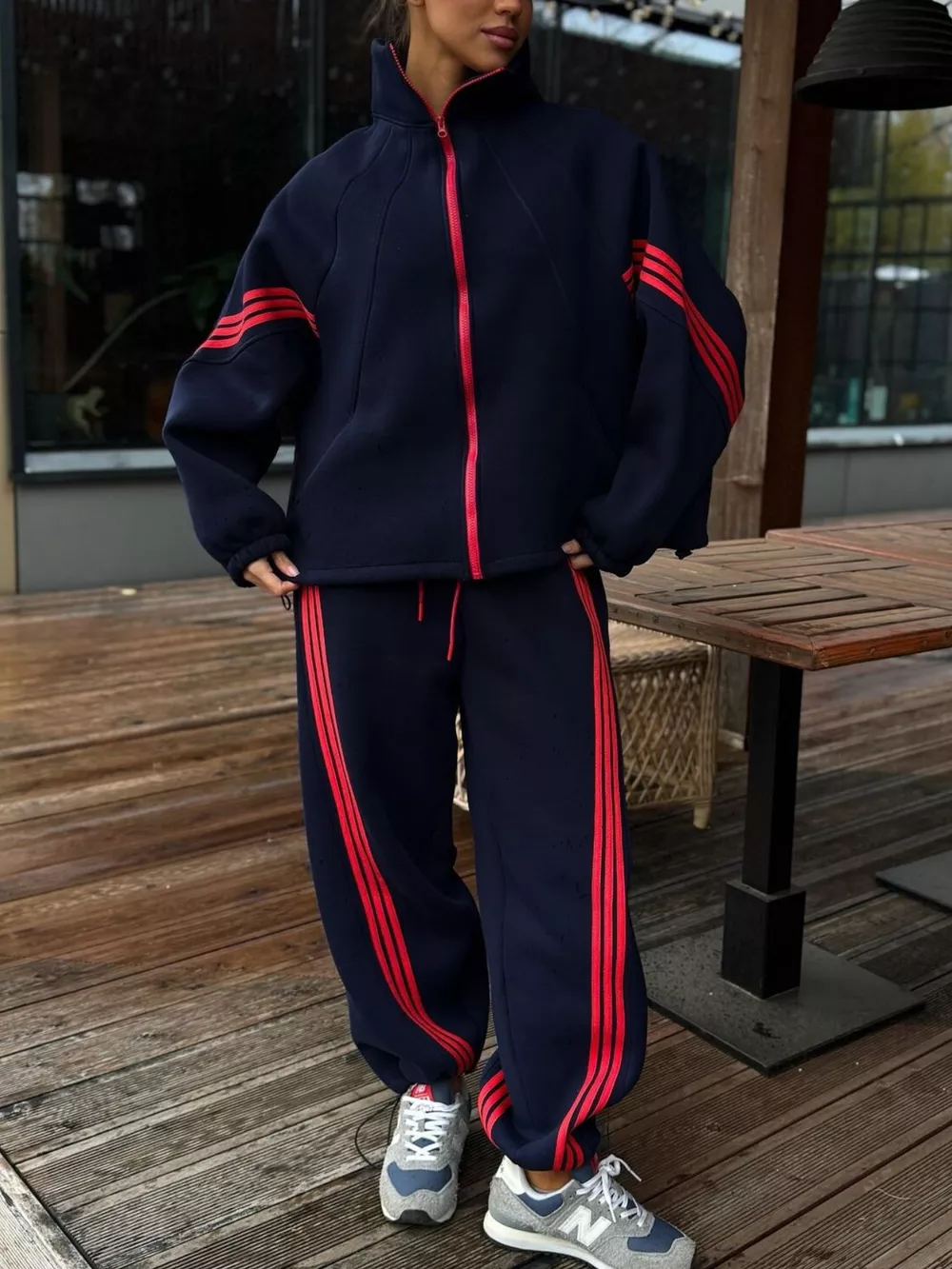 Contrast Striped Zip Up Top and Pants Set, image 5